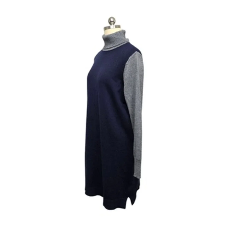 Boden Sweater‎ Dress Womens 12 Navy Gray Turtleneck Colorblock Wool Cashmere